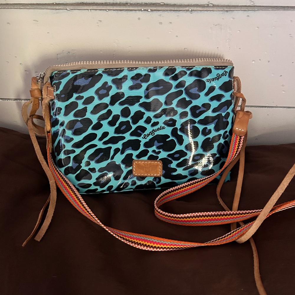 Consuela Turquoise and Black Leopard Crossbody Bag